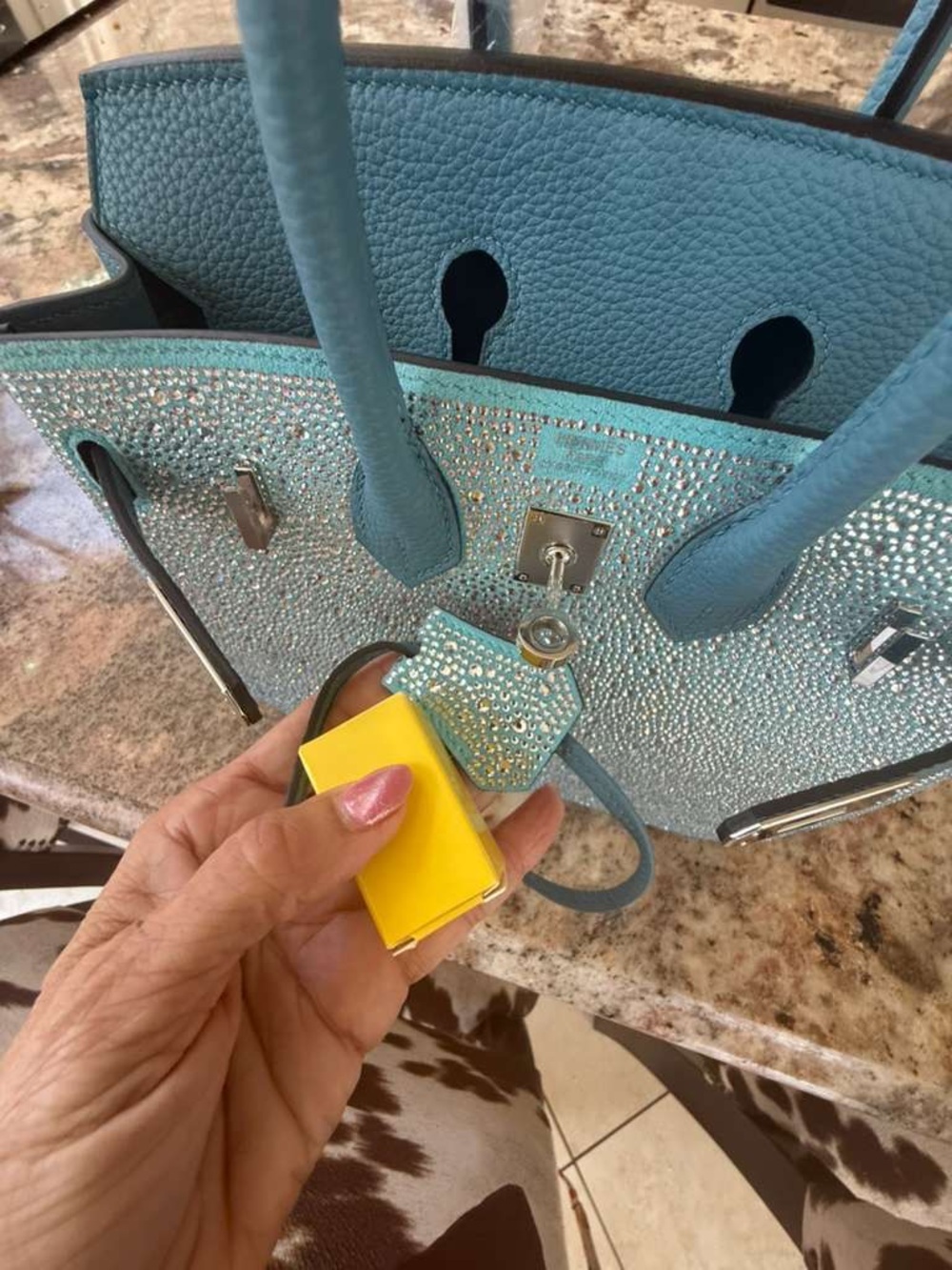 Bling Birkin 25 Bleu Atoll Swarovski Crystal PHW - Picture 11 of 14